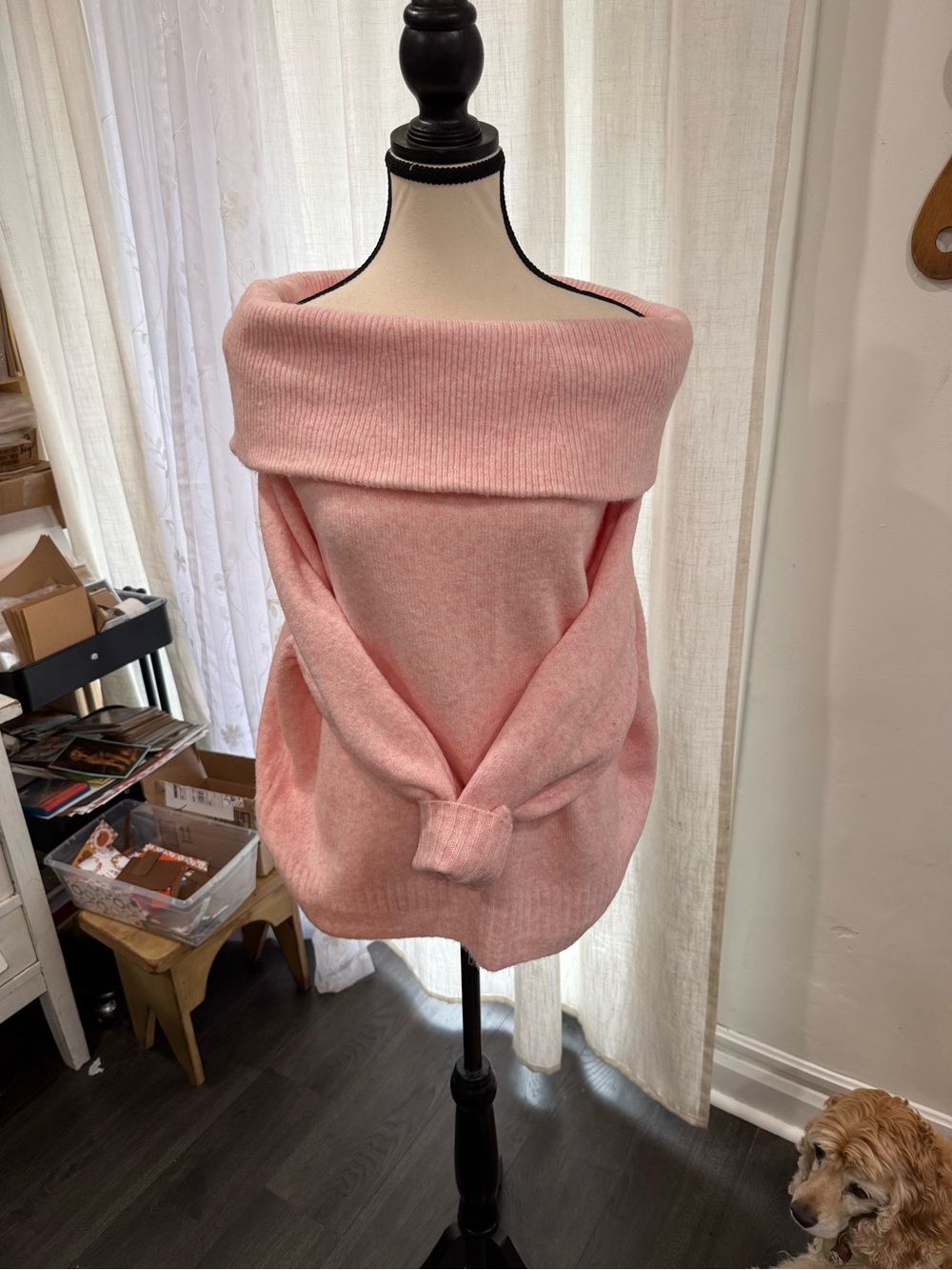 H&M Blush Pink Off-the-Shoulder Knit Sweater